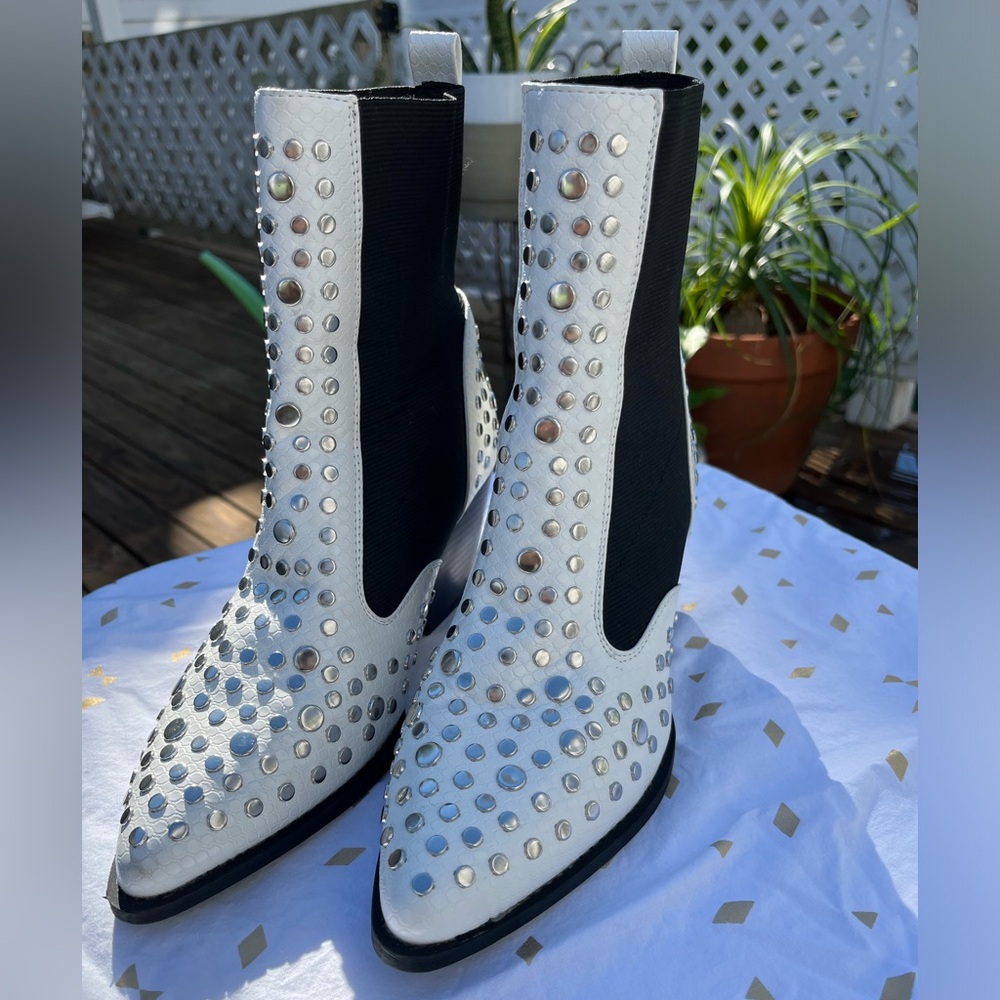 Studded black & white booties 7